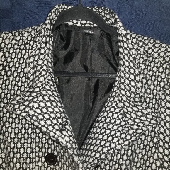 BCXgirl Black & White Wool Coat Sz XL/M - Picture 5 of 12